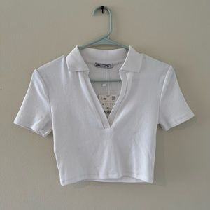 Zara cropped v-neck collared shirt